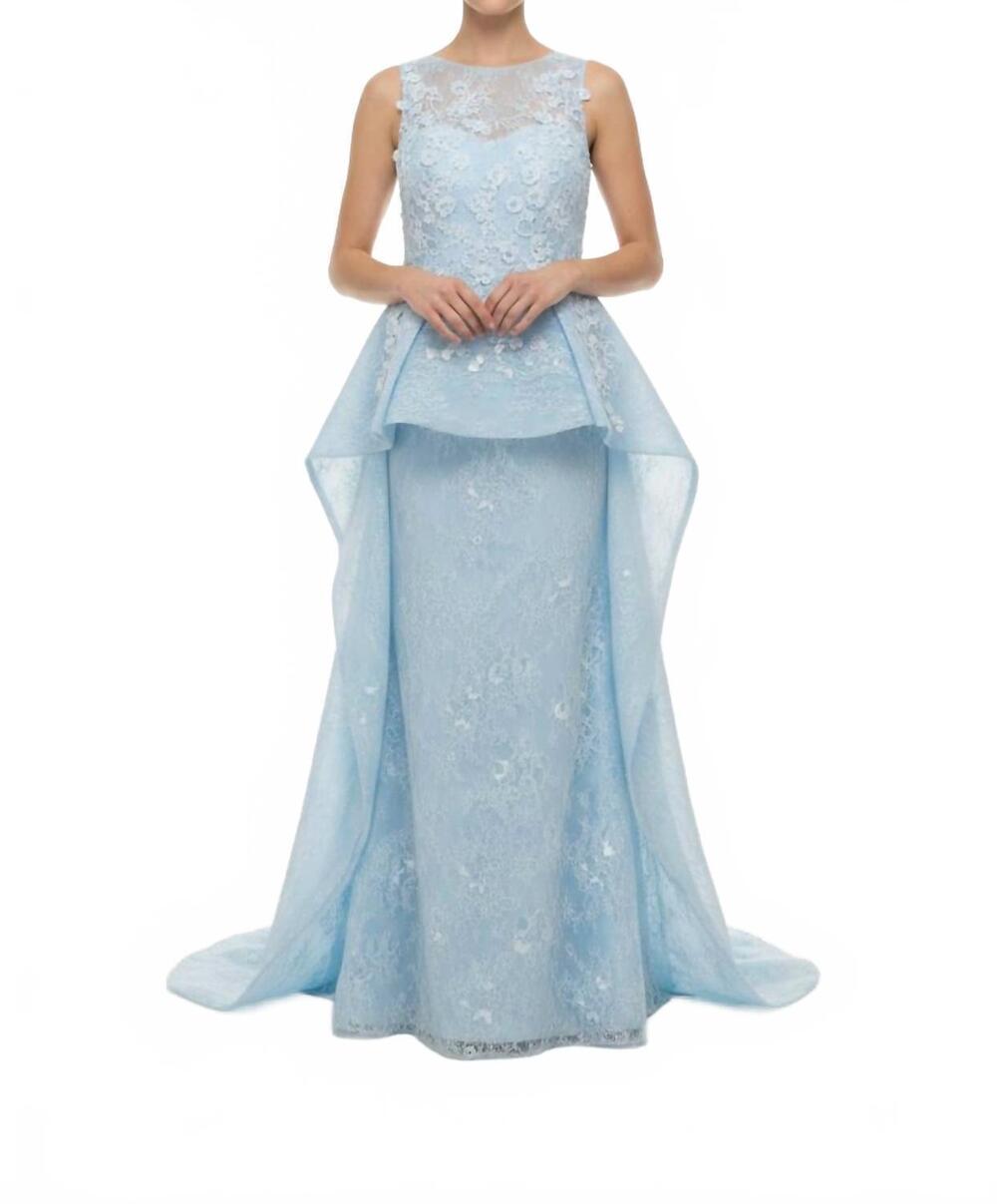 NEW SAIID KOBEISY sleeveless sheath evening maxi dress in light blue